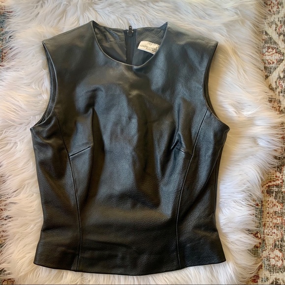 VTG 100% Black Leather Pants & Top Matching Set - Picture 2 of 7